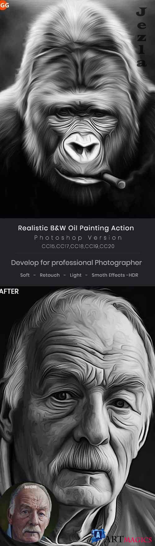 Realistic B&W Oil Painting Action 26326529