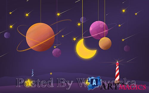 3D models template hand painted space planet moon stars dream 