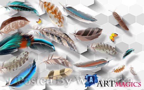 3D models modern minimalist stereo color feather tv background wall