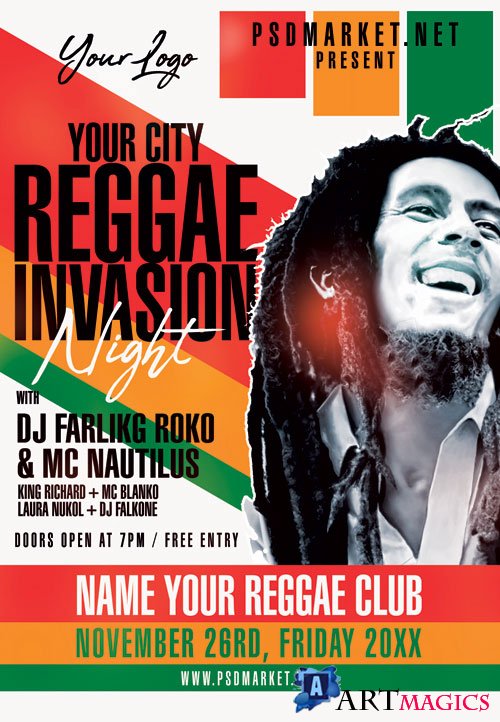Reggae invasion - Premium flyer psd template
