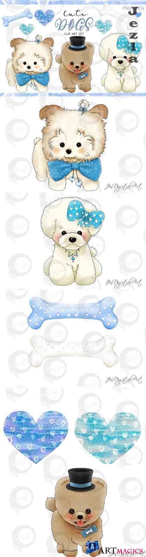 Cute Dogs - Blue Version - Designer Clip Art Set - PNG-JPEG  - 738898