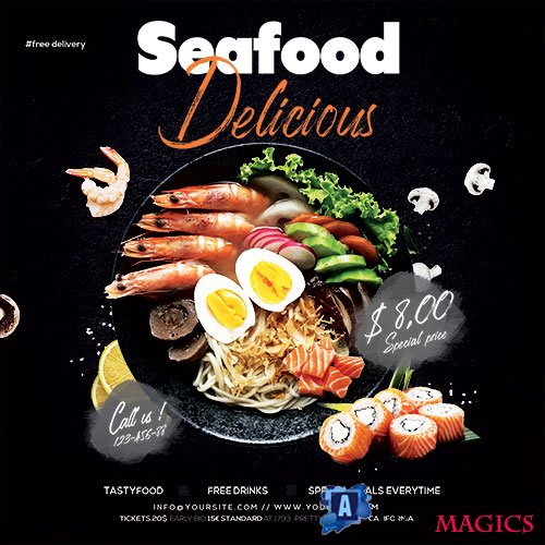 Seafood Online Ordering Food - Premium flyer psd template