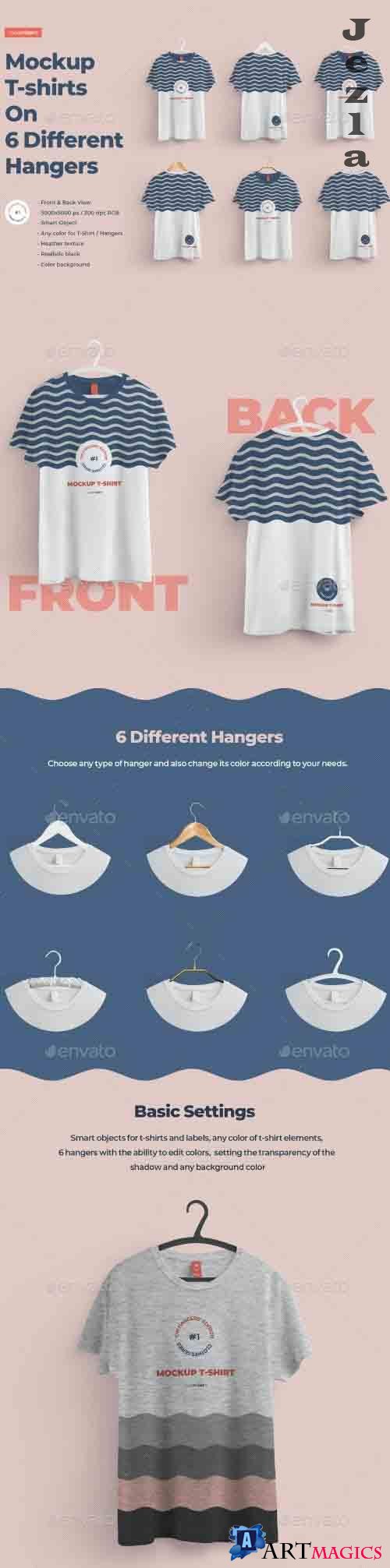 Front and Back T-shirts Mockups With 6 Different Hangers 27562918