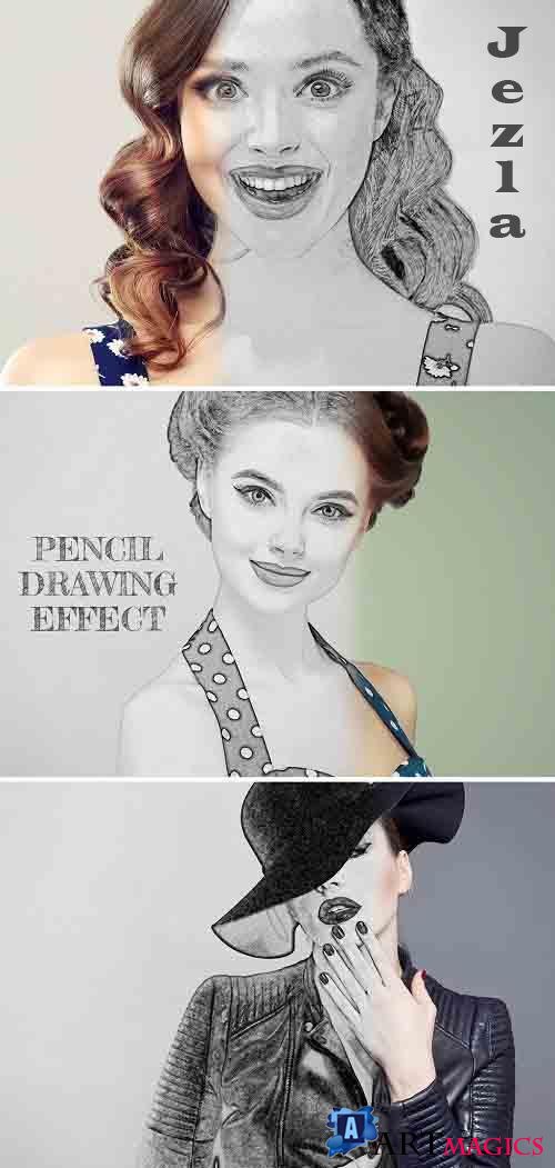 Pencil Drawing Photo Effect Mockup 364810968