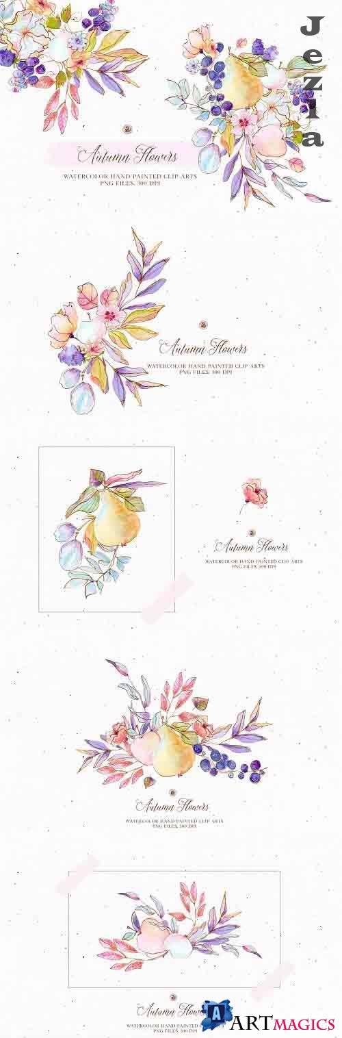 Autumn Flowers - watercolor set - 5191188