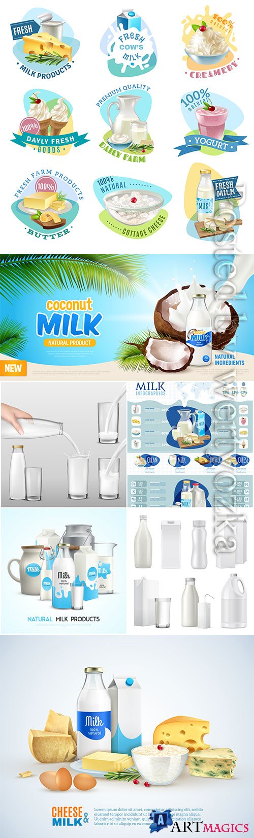 Dairy products vector collection
