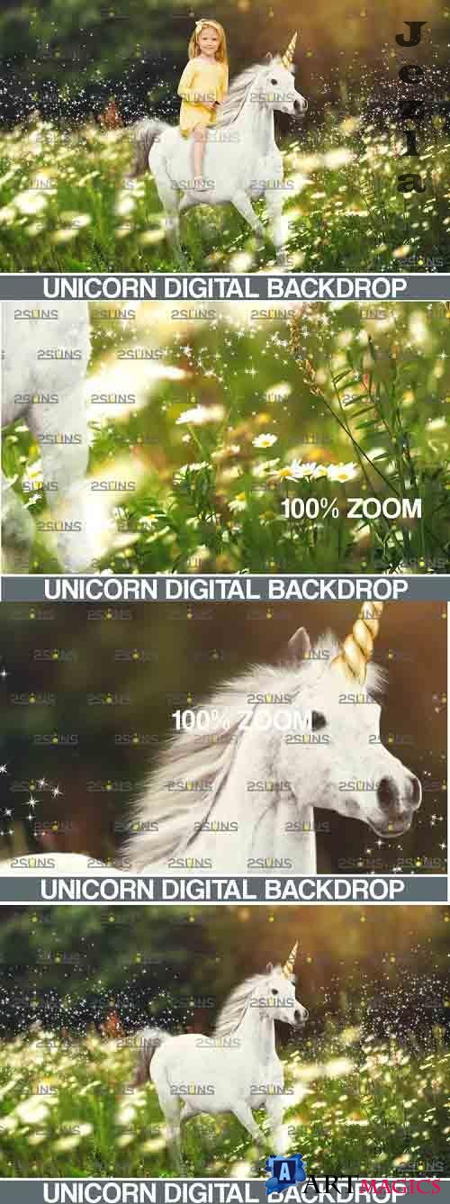Majestic unicorn backdrop & Flower backdrop photoshop  - 752111
