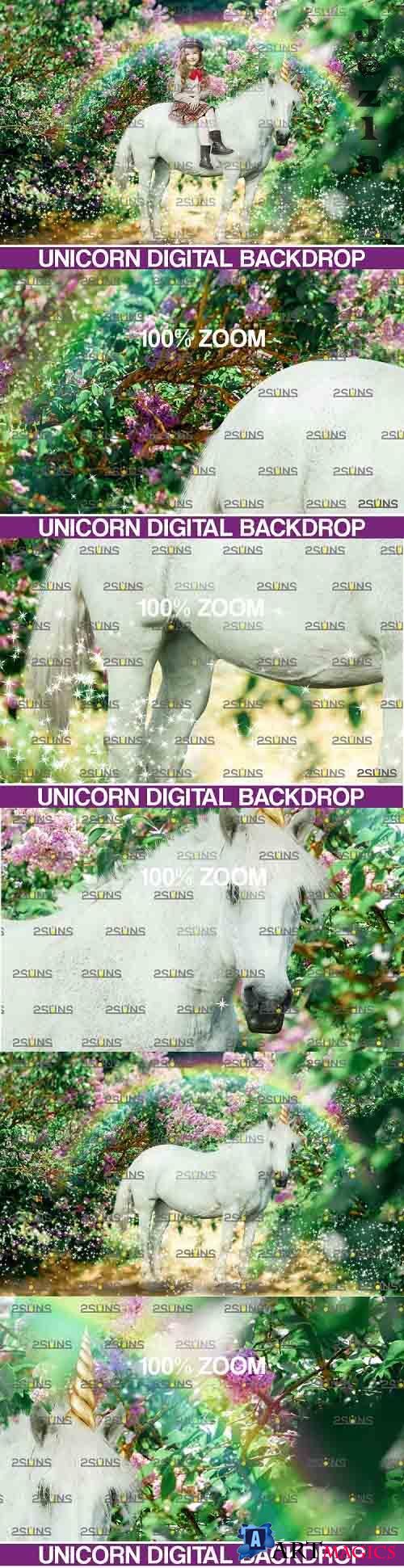 Majestic unicorn backdrop & Flower backdrop photoshop  - 752114