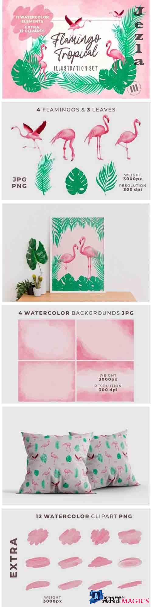 Flamingo Tropical Illustration Set