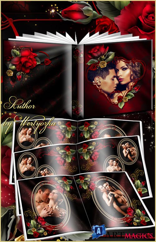 Beautiful photo album with red roses