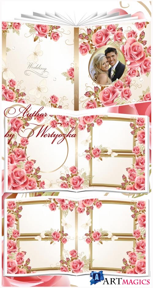 Beautiful wedding photo album with roses design