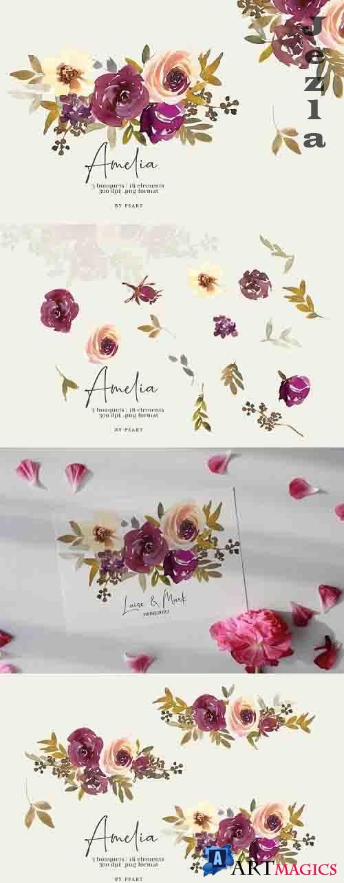 Autumn Watercolor Floral Clipart Set - 783652