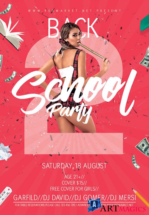 Back 2 school party event - Premium flyer psd template
