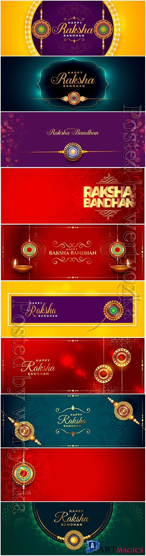 Raksha bandhan beautiful vector banner with golden rakhi