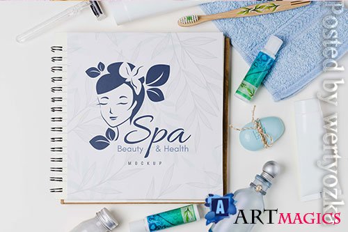 Spa and wellness arrangement with notebook mock-up