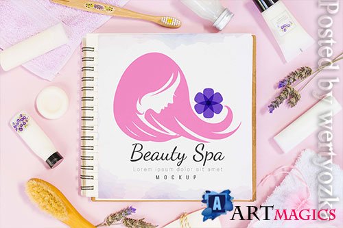 Spa and wellness assortment with notebook mock-up