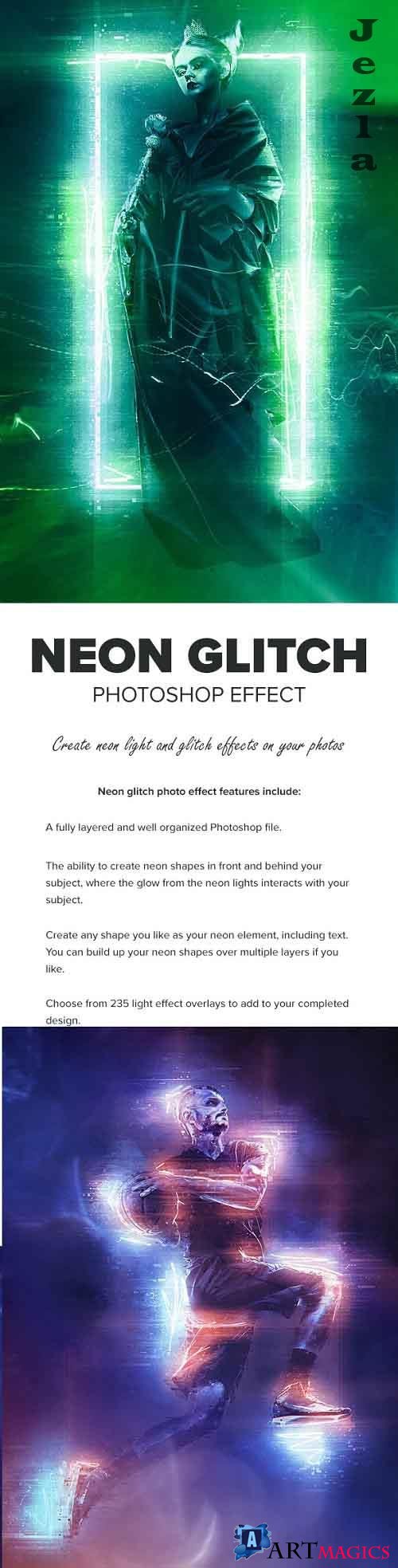 Neon Glitch Photoshop Effect - 27675875