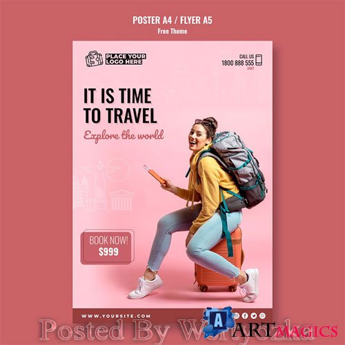 Time to travel poster template with photo