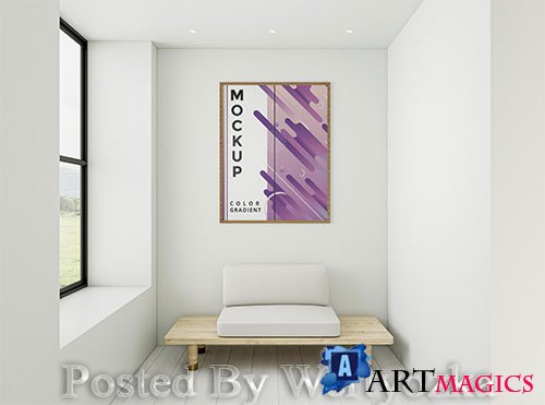 Front view minimalist home arrangement with frame mock-up