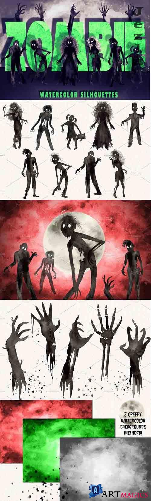 Watercolor Zombie Silhouettes - 5265161