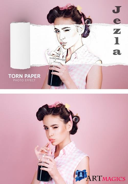 Comic Photo Effect with Torn Paper Mockup 371481516