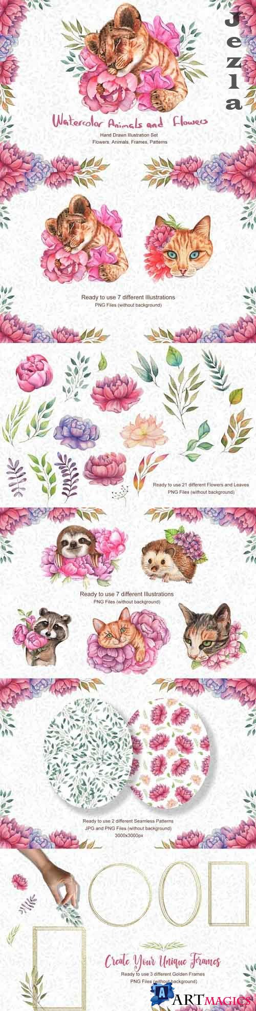 Watercolor Flowers and Animals SET - 831423