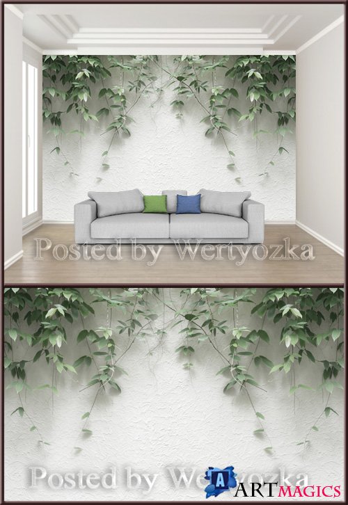 3D psd background wall modern minimalist plant