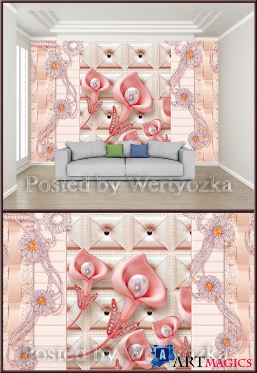 3D psd background wall luxury three dimensional pink pearl flower
