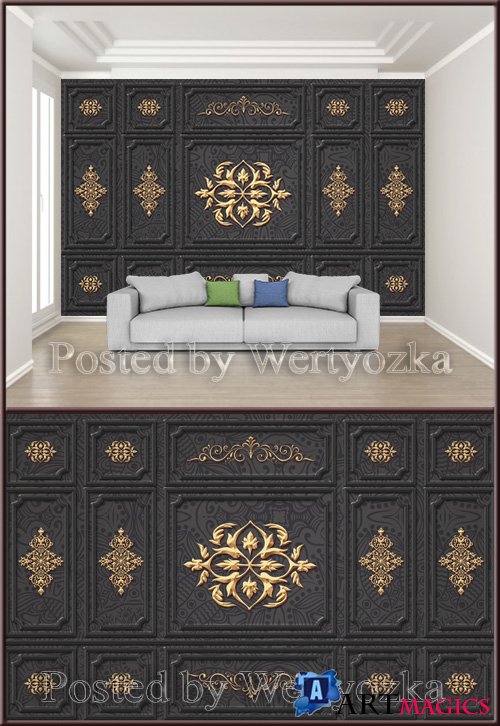 3D psd background wall black gold fashion european style