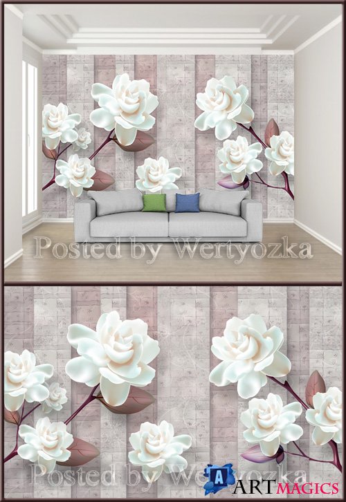 3D psd background wall three dimensional flower