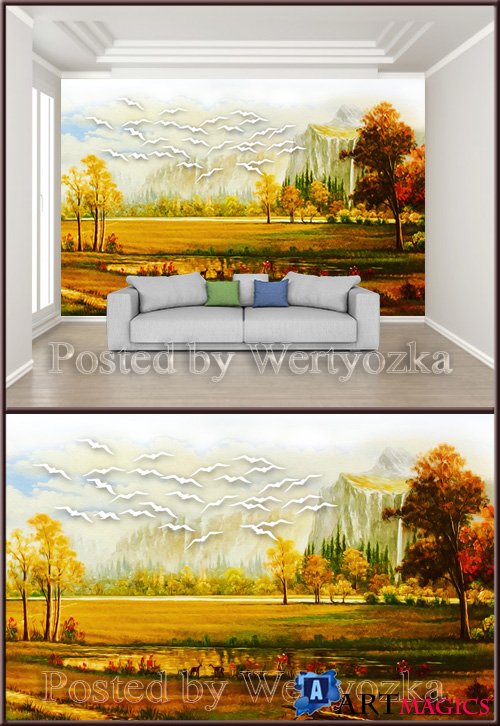 3D psd background wall landscape scenery oil painting