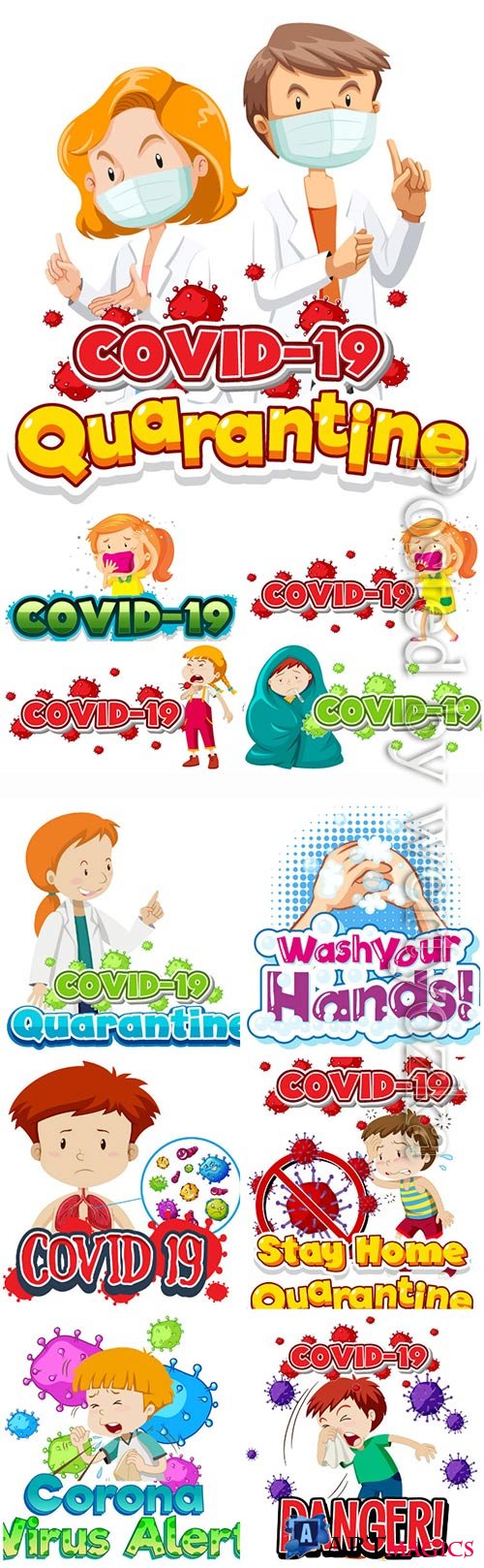 COVID 19, Coranavirus vector illustration sets # 17