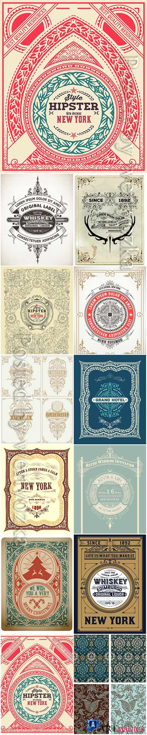 Vector vintage labels, emblems, logos, ribbons, patterns # 7