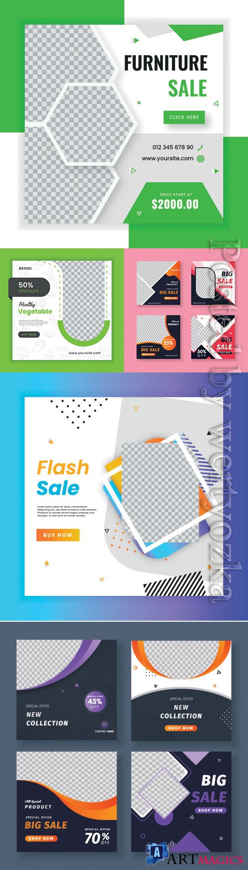 Set of promotion square banners vector template