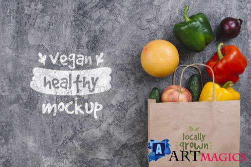 Shopping bag with bell pepper vegan food mock-up