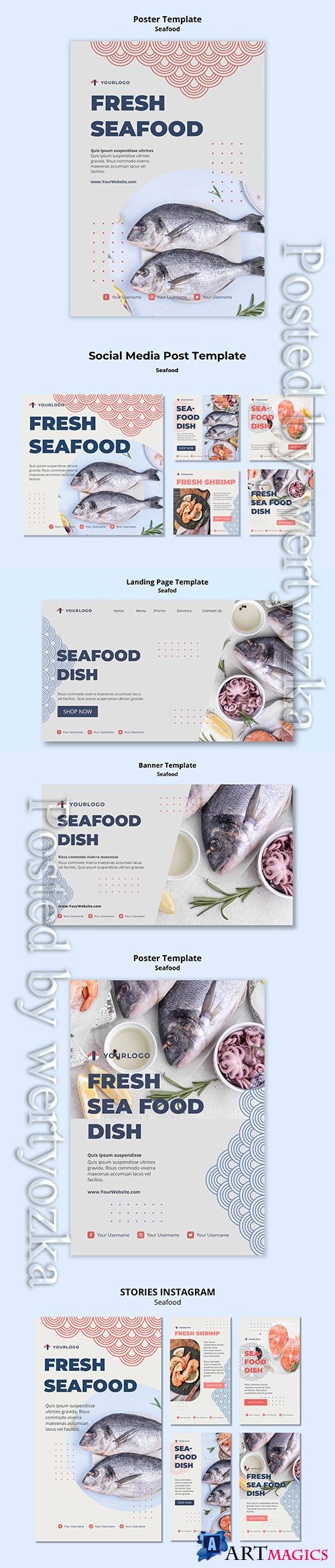Seafood concept social media post template