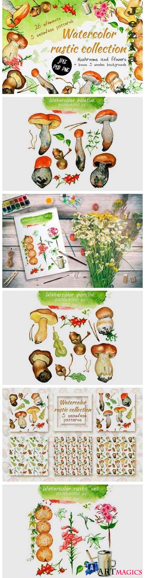Watercolor rustic set with Mushrooms - 818188