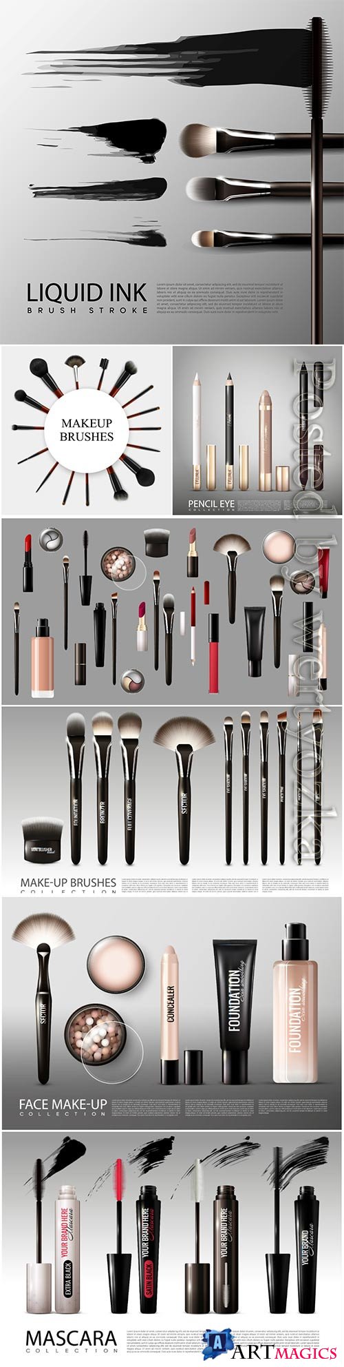 Realistic professional cosmetic tools set