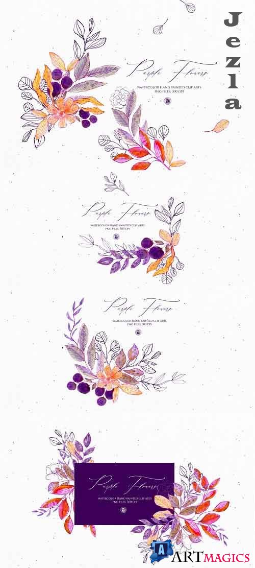 Watercolor Purple Flowers - 5359556