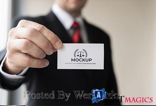 Businessman holding business card mock-up with one hand