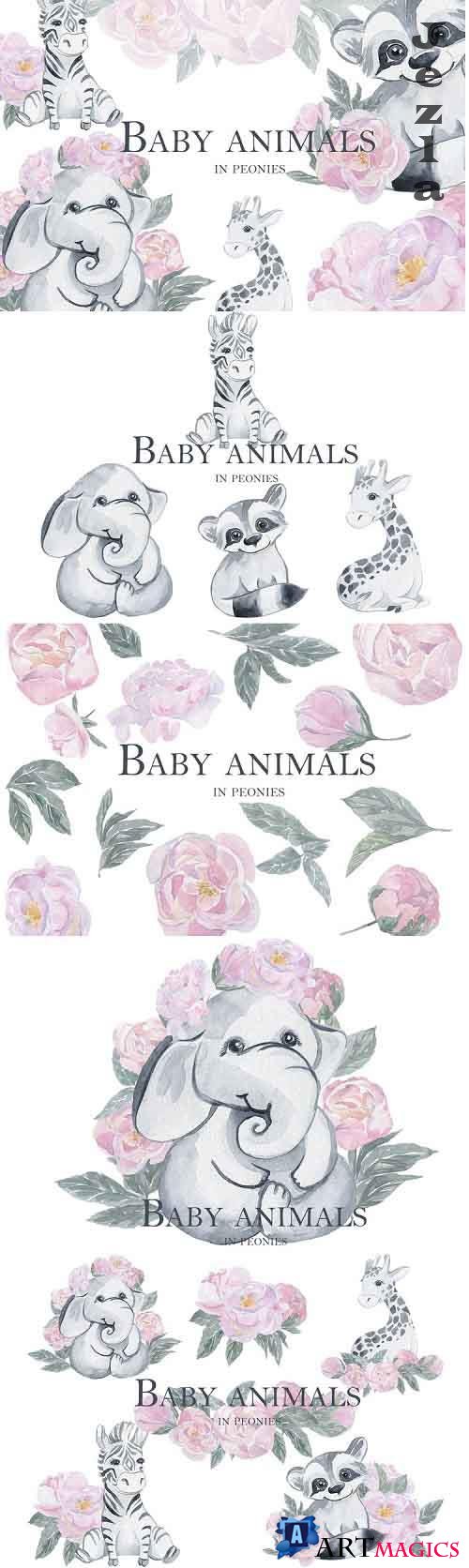 Baby animals in peonies - 816085