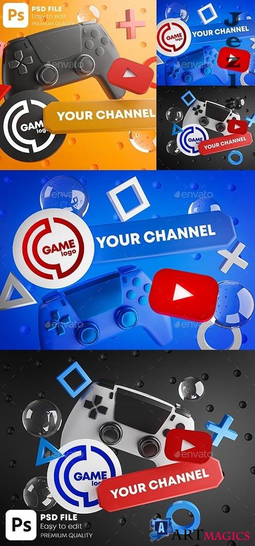 Gaming Youtube Channel Logo Promotion Mockup Pack 28419187
