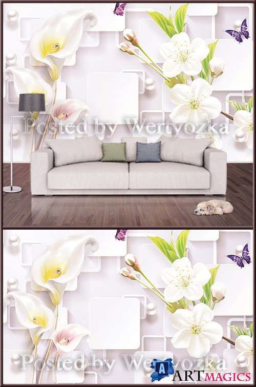 3D psd background wall calla spring flowers
