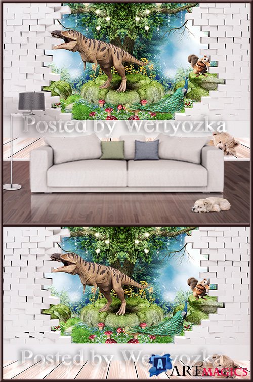 3D psd background wall dinosaur
