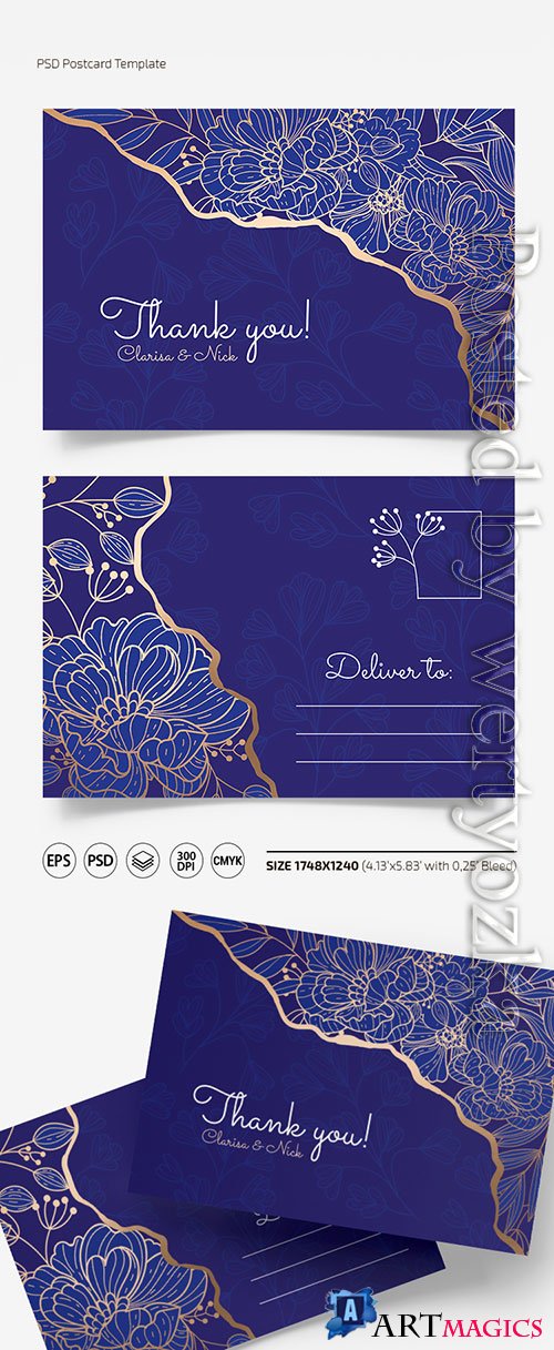 Floral postcard templates in psd + eps