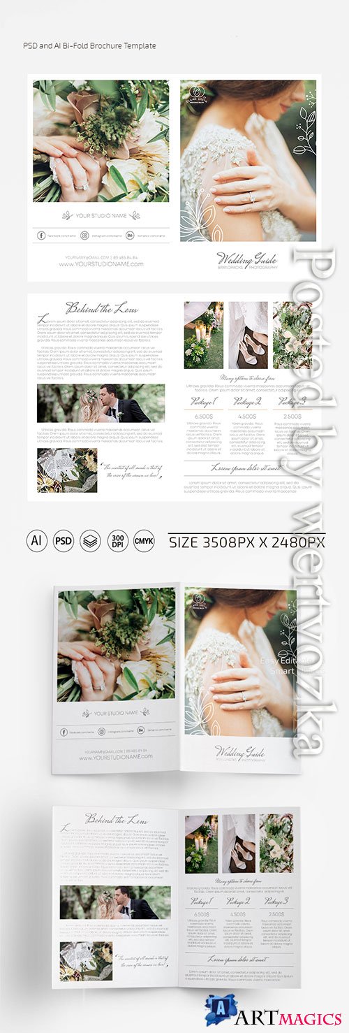 Wedding photographer bi-fold brochure template