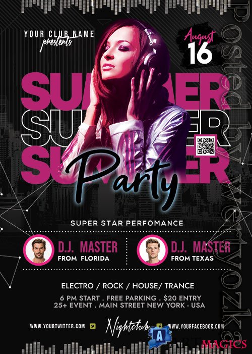 Awesome Summer Club Party Flyer PSD Template