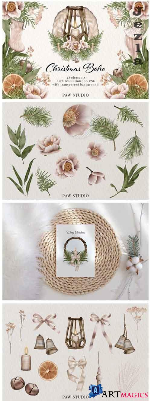 Christmas Clipart Boho Wreath Winter Holiday Decoration - 903000