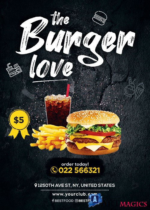 Burger love psd flyer template