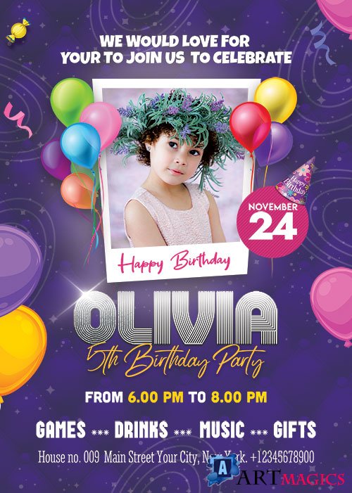 Birthday Party Invitation Flyer PSD